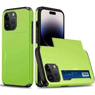 For iPhone 14 Pro Max Shockproof Armor Protective Phone Case with Slide Card Slot (Green)