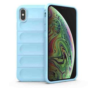 For iPhone XS Max Magic Shield TPU + Flannel Phone Case(Light Blue)
