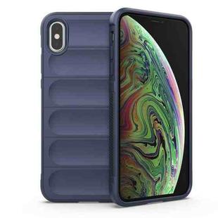 For iPhone XS Max Magic Shield TPU + Flannel Phone Case(Dark Blue)