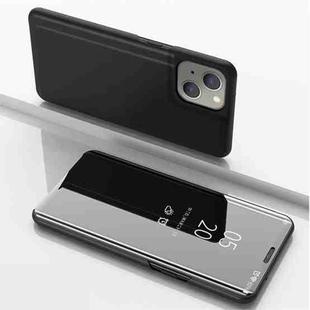 For iPhone 14 Plated Mirror Horizontal Flip Leather Phone Case with Holder (Black)