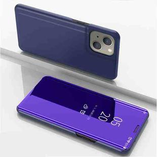 For iPhone 14 Plated Mirror Horizontal Flip Leather Phone Case with Holder (Purple Blue)