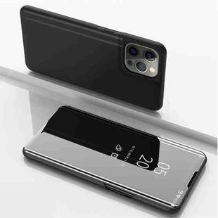 For iPhone 14 Pro Max Plated Mirror Horizontal Flip Leather Phone Case with Holder (Black)