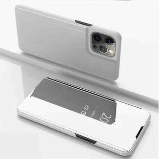 For iPhone 14 Pro Max Plated Mirror Horizontal Flip Leather Phone Case with Holder (Silver)