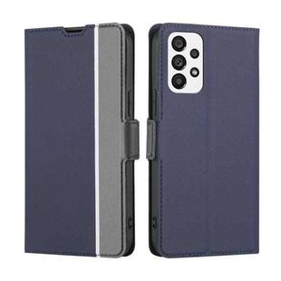 For Samsung Galaxy A73 5G Twill Texture Side Button Leather Phone Case(Blue)
