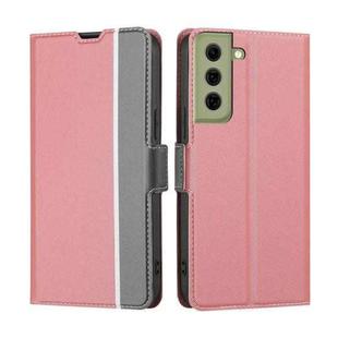 For Samsung Galaxy S21 FE 5G Twill Texture Side Button Leather Phone Case(Pink)