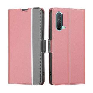 For OnePlus Nord CE 5G Twill Texture Side Button Leather Phone Case(Pink)