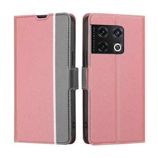 For OnePlus 10 Pro 5G Twill Texture Side Button Leather Phone Case(Pink)