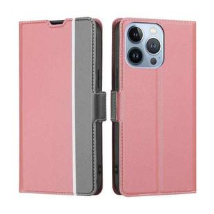 For iPhone 13 Pro Twill Texture Side Button Leather Phone Case (Pink)