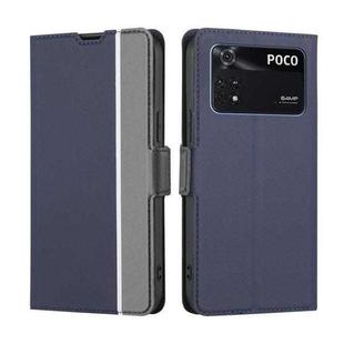 For Xiaomi Poco M4 Pro Twill Texture Side Button Leather Phone Case(Blue)