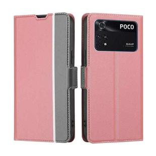 For Xiaomi Poco M4 Pro Twill Texture Side Button Leather Phone Case(Pink)