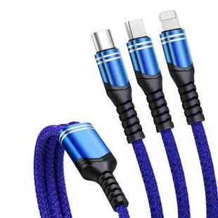 6A 66W 3 in 1 USB to 8 Pin + Micro USB + USB-C / Type-CFast Charging Braided Data Cable(Blue)