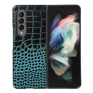 For Samsung Galaxy Z Fold4 Crocodile Top Layer Cowhide Leather Phone Case(Cyan Blue)