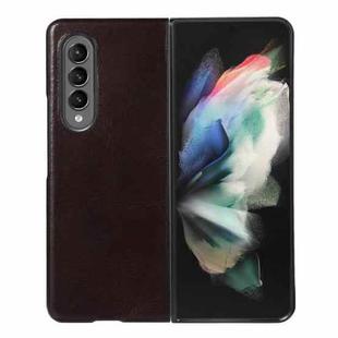For Samsung Galaxy Z Fold4 Genuine Leather Double Color Crazy Horse Phone Case(Coffee)