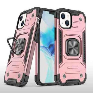 For iPhone 14 Plus Magnetic Armor TPU + PC Ring Holder Phone Case  (Rose Gold)