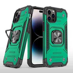 For iPhone 14 Pro Max Magnetic Armor TPU + PC Ring Holder Phone Case (Dark Green)
