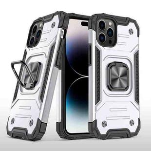 For iPhone 14 Pro Max Magnetic Armor TPU + PC Ring Holder Phone Case (Silver)