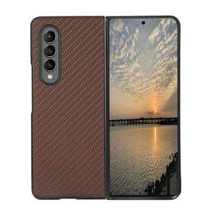 For Samsung Galaxy Z Fold4 Carbon Fiber Texture PU Leather Phone Case(Brown)