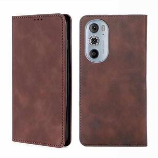 For Motorola Moto Edge+ 2022/Edge 30 Pro Skin Feel Magnetic Horizontal Flip Leather Phone Case(Dark Brown)