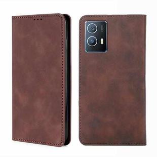For vivo iQOO U5 5G Skin Feel Magnetic Horizontal Flip Leather Phone Case(Dark Brown)
