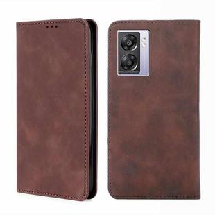 For OPPO A57 5G 2022/Realme Q5i Skin Feel Magnetic Horizontal Flip Leather Phone Case(Dark Brown)