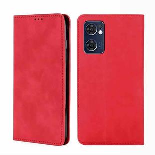 For OPPO Find X5 Lite Skin Feel Magnetic Horizontal Flip Leather Phone Case(Red)