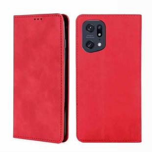 For OPPO Find X5 Pro Skin Feel Magnetic Horizontal Flip Leather Phone Case(Red)