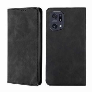 For OPPO Find X5 Pro Skin Feel Magnetic Horizontal Flip Leather Phone Case(Black)