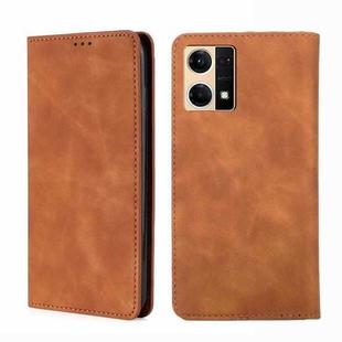 For OPPO Reno7 4G/F21 Pro 4G Skin Feel Magnetic Horizontal Flip Leather Phone Case(Light Brown)