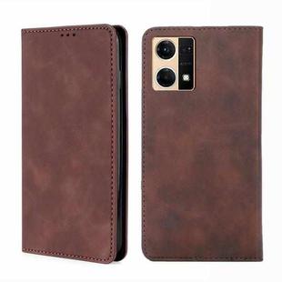 For OPPO Reno7 4G/F21 Pro 4G Skin Feel Magnetic Horizontal Flip Leather Phone Case(Dark Brown)