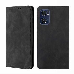 For OPPO Reno7 5G Global Skin Feel Magnetic Horizontal Flip Leather Phone Case(Black)