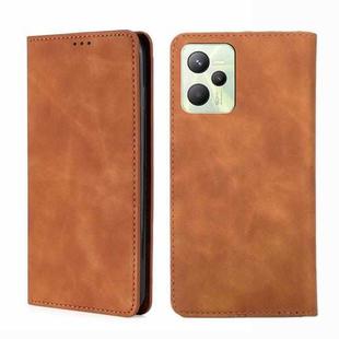 For OPPO Realme C35 Skin Feel Magnetic Horizontal Flip Leather Phone Case(Light Brown)