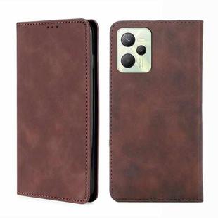 For OPPO Realme C35 Skin Feel Magnetic Horizontal Flip Leather Phone Case(Dark Brown)