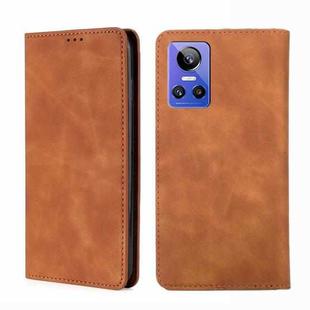 For OPPO Realme GT Neo3 Skin Feel Magnetic Horizontal Flip Leather Phone Case(Light Brown)