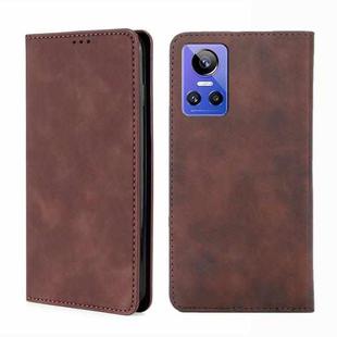 For OPPO Realme GT Neo3 Skin Feel Magnetic Horizontal Flip Leather Phone Case(Dark Brown)