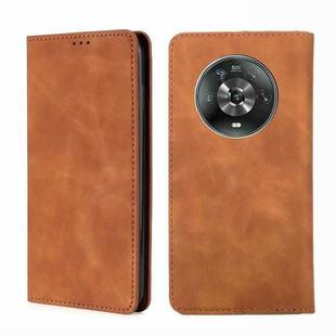 For Honor Magic4 Skin Feel Magnetic Horizontal Flip Leather Phone Case(Light Brown)