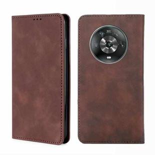 For Honor Magic4 Skin Feel Magnetic Horizontal Flip Leather Phone Case(Dark Brown)