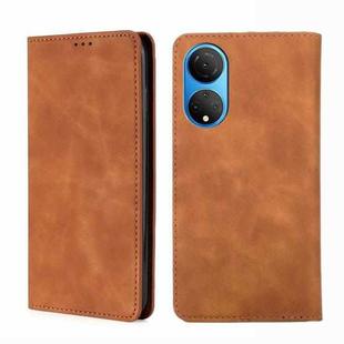 For Honor X7 4G Skin Feel Magnetic Horizontal Flip Leather Phone Case(Light Brown)