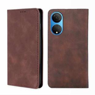 For Honor X7 4G Skin Feel Magnetic Horizontal Flip Leather Phone Case(Dark Brown)