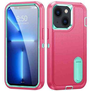 For iPhone 14 3 in 1 Rugged Holder Phone Case (Pink + Blue)