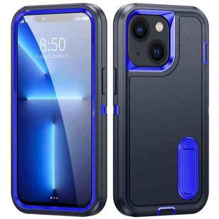 For iPhone 14 3 in 1 Rugged Holder Phone Case (Dark Blue+Sapphire Blue)