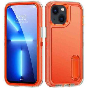 For iPhone 14 3 in 1 Rugged Holder Phone Case (Transparent + Orange)