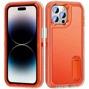 For iPhone 14 Pro 3 in 1 Rugged Holder Phone Case (Transparent + Orange)