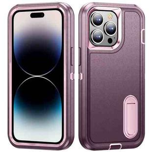 For iPhone 14 Pro 3 in 1 Rugged Holder Phone Case (Purple + Pink)