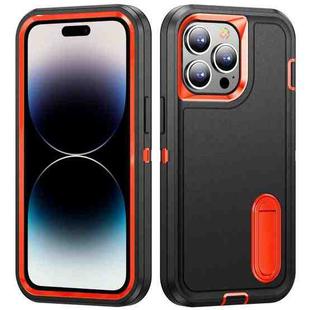 For iPhone 14 Pro Max 3 in 1 Rugged Holder Phone Case (Black + Orange)