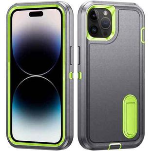 For iPhone 14 Pro Max 3 in 1 Rugged Holder Phone Case (Grey + Green)