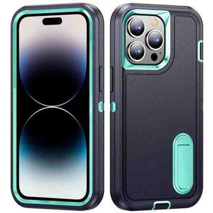 For iPhone 14 Pro Max 3 in 1 Rugged Holder Phone Case (Dark Blue+Light Blue)