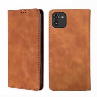 For Samsung Galaxy A03 EU Edition 166mm Skin Feel Magnetic Horizontal Flip Leather Phone Case(Light Brown)