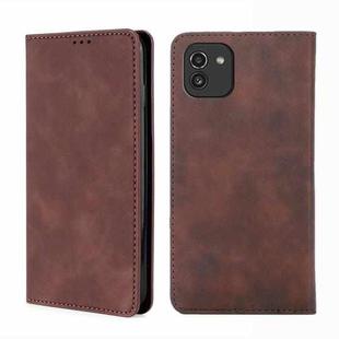 For Samsung Galaxy A03 EU Edition 166mm Skin Feel Magnetic Horizontal Flip Leather Phone Case(Dark Brown)