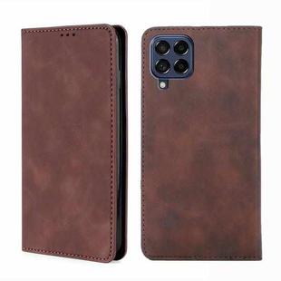 For Samsung Galaxy M53 5G Skin Feel Magnetic Horizontal Flip Leather Phone Case(Dark Brown)