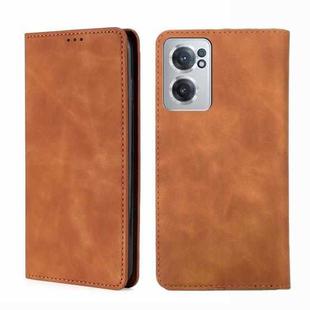 For OnePlus Nord CE 2 5G Skin Feel Magnetic Horizontal Flip Leather Phone Case(Light Brown)